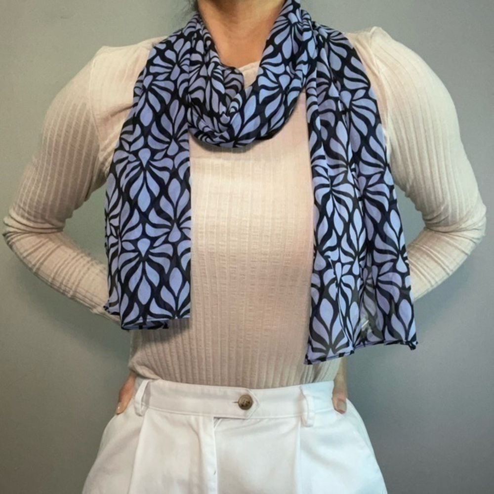 Vintage Purple Printed Satin Neck Scarf